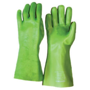 Lime Green PVC Glove open cuff 35cm, Reinforced